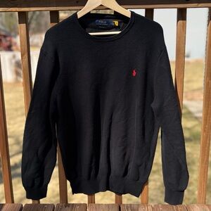Ralph Lauren Black Crewneck Sweater with Red Pony Logo